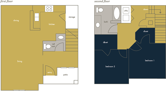 Two Bedroom / One and 1/2 Bath - Townhome - 1,045 Sq. Ft.*