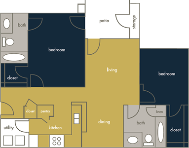 Two Bedroom / Two Bath - 1,045 Sq. Ft.*