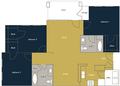 Three Bedroom / Two Bath - 1,299 Sq. Ft.*
